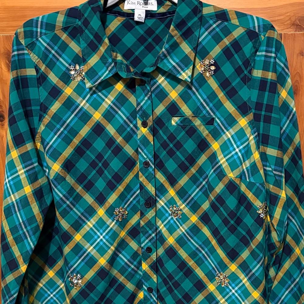 Kim Rogers Petite Plaid Button Down Shirt